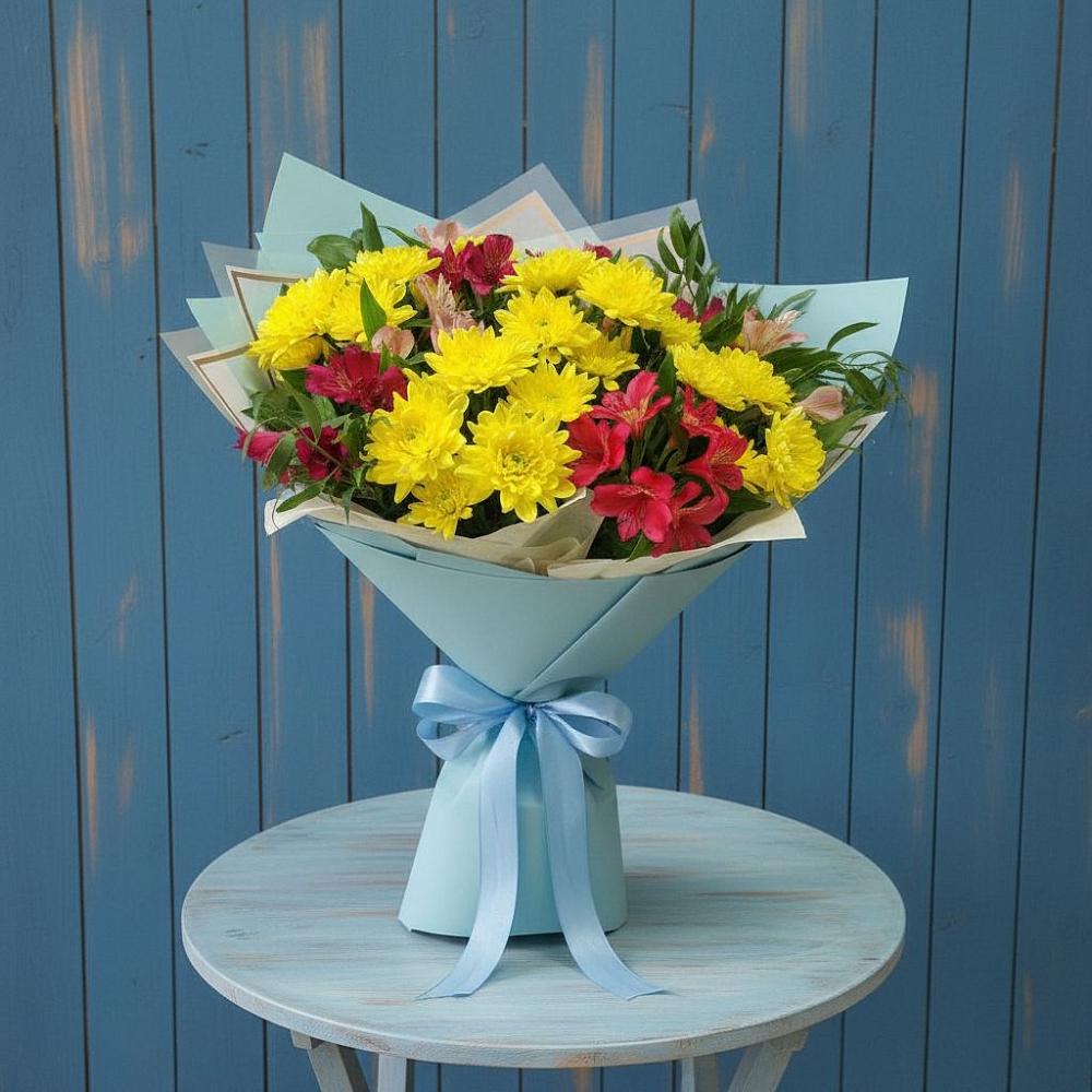 Букет цветов из: Альстромерии и Хризантемы в Оренбург