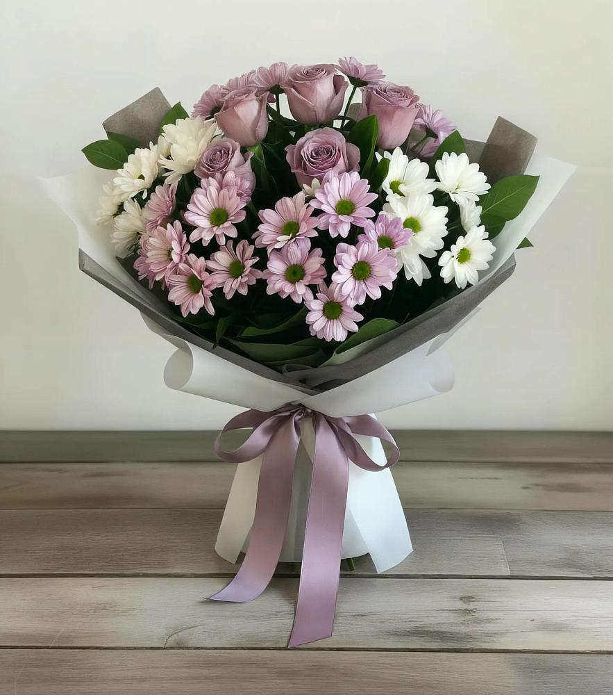 Букет цветов из: Хризантемы и Розы в Оренбург