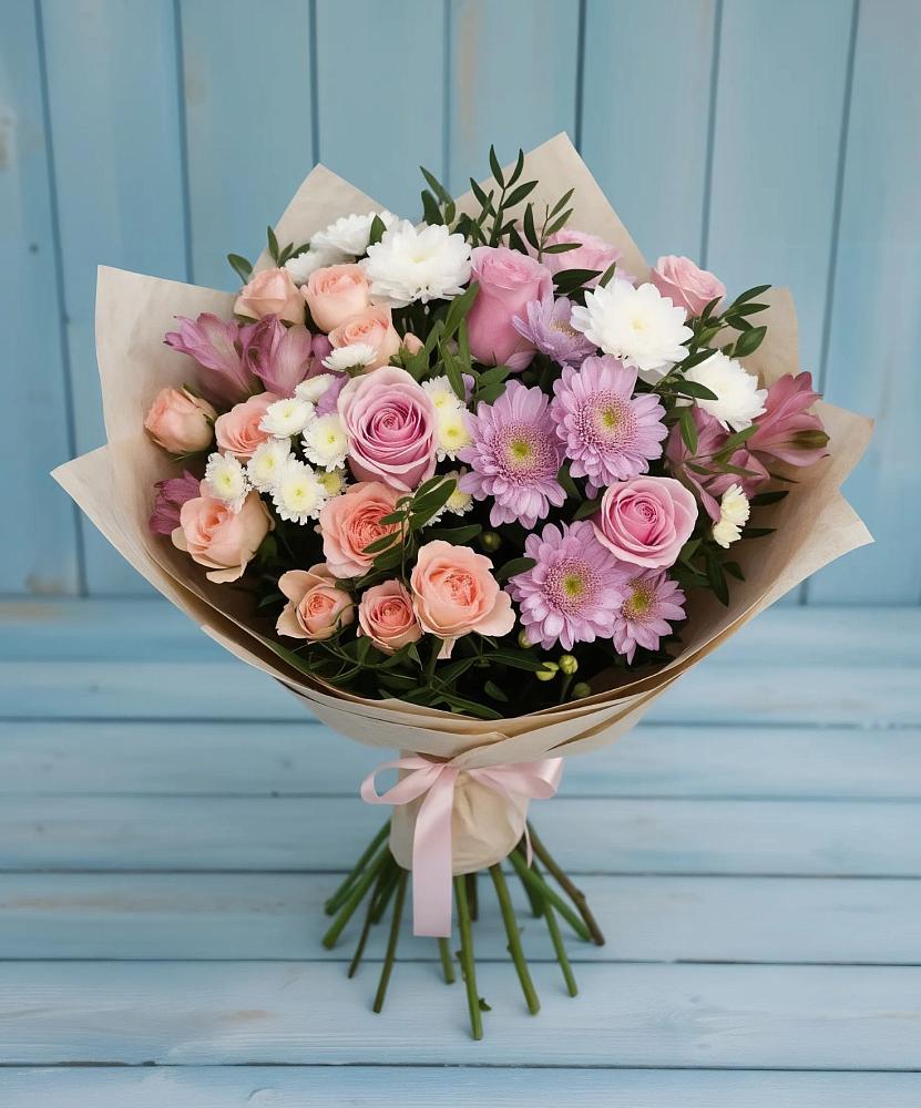 Букет цветов из: Хризантемы, Розы и Альстромерии в Оренбург