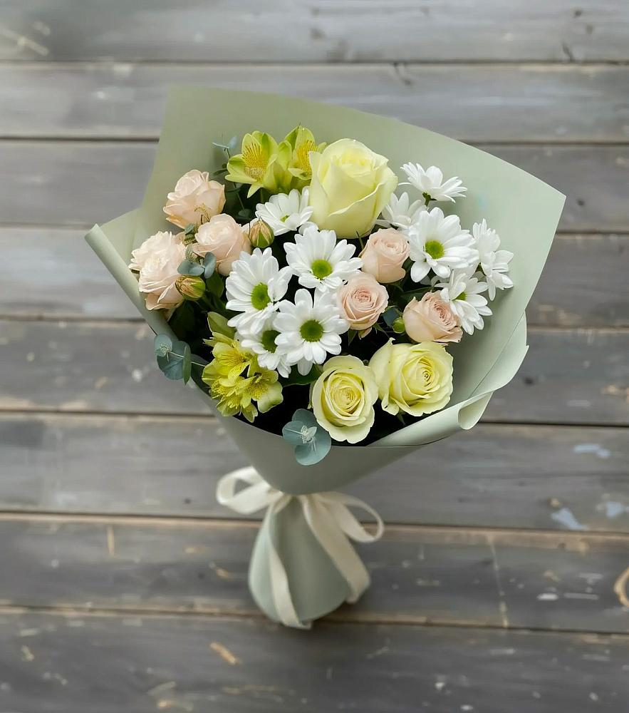 Букет цветов из: Альстромерии, Розы и Хризантемы в Оренбург
