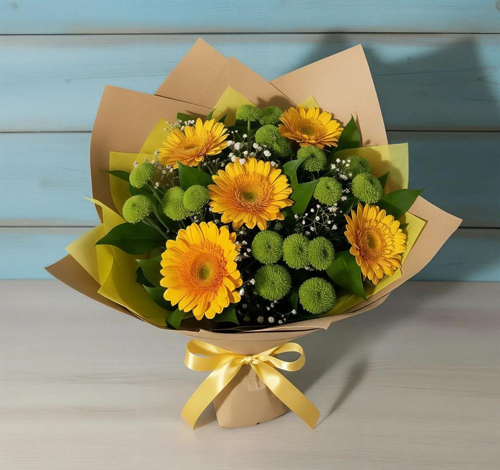 Букет цветов из: Герберы и Хризантемы в Оренбург