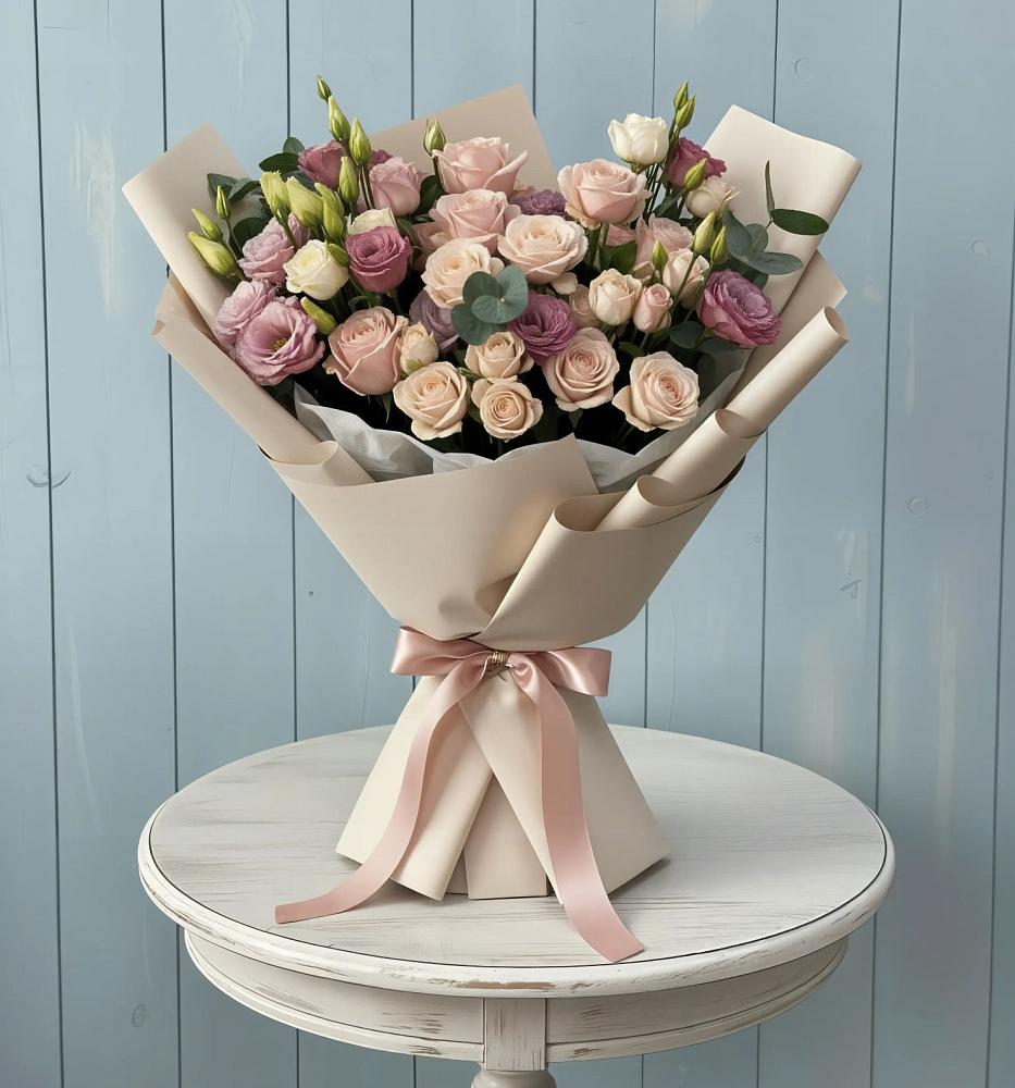 Букет цветов из: Розы и Лизиантусы в Оренбург