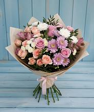 Букет цветов из:  Хризантемы, Розы и Альстромерии в Оренбург