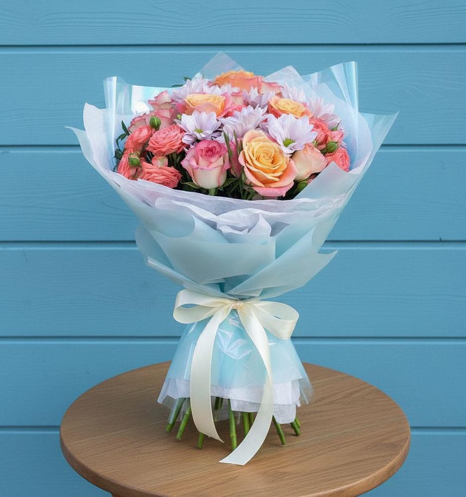 Букет цветов из: Хризантемы и Розы в Оренбург