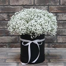 Цветочная композиция из Гипсофила в шляпной коробке в Оренбург